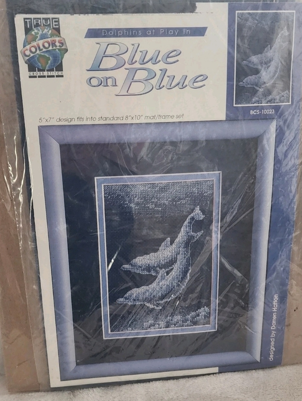 New True Colors Blue on Blue Whale Cross Stitch Kit with Mat